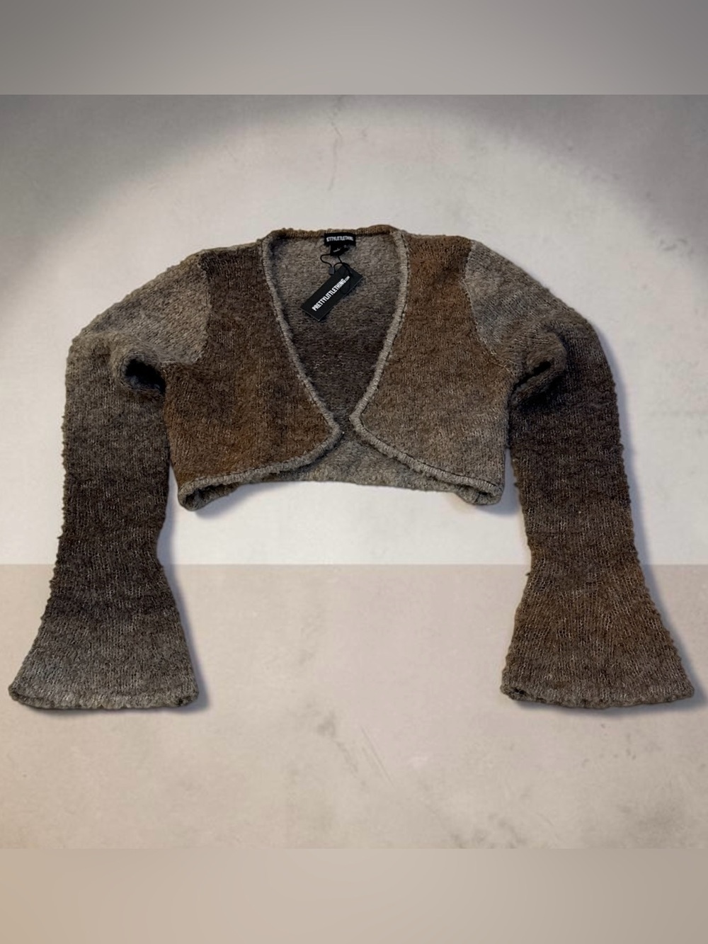 Pretty Little Thing Women’s Mocha Knit Shrug Cardigan, Flared Sleeves, Size S
